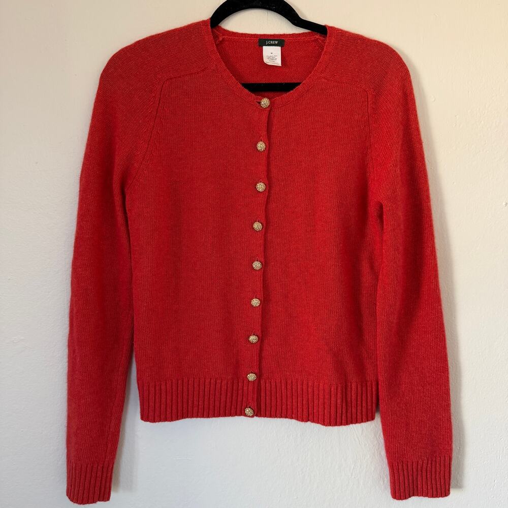 J.CREW wool cashmere and rabbit hair cardigan with gold crystal buttons